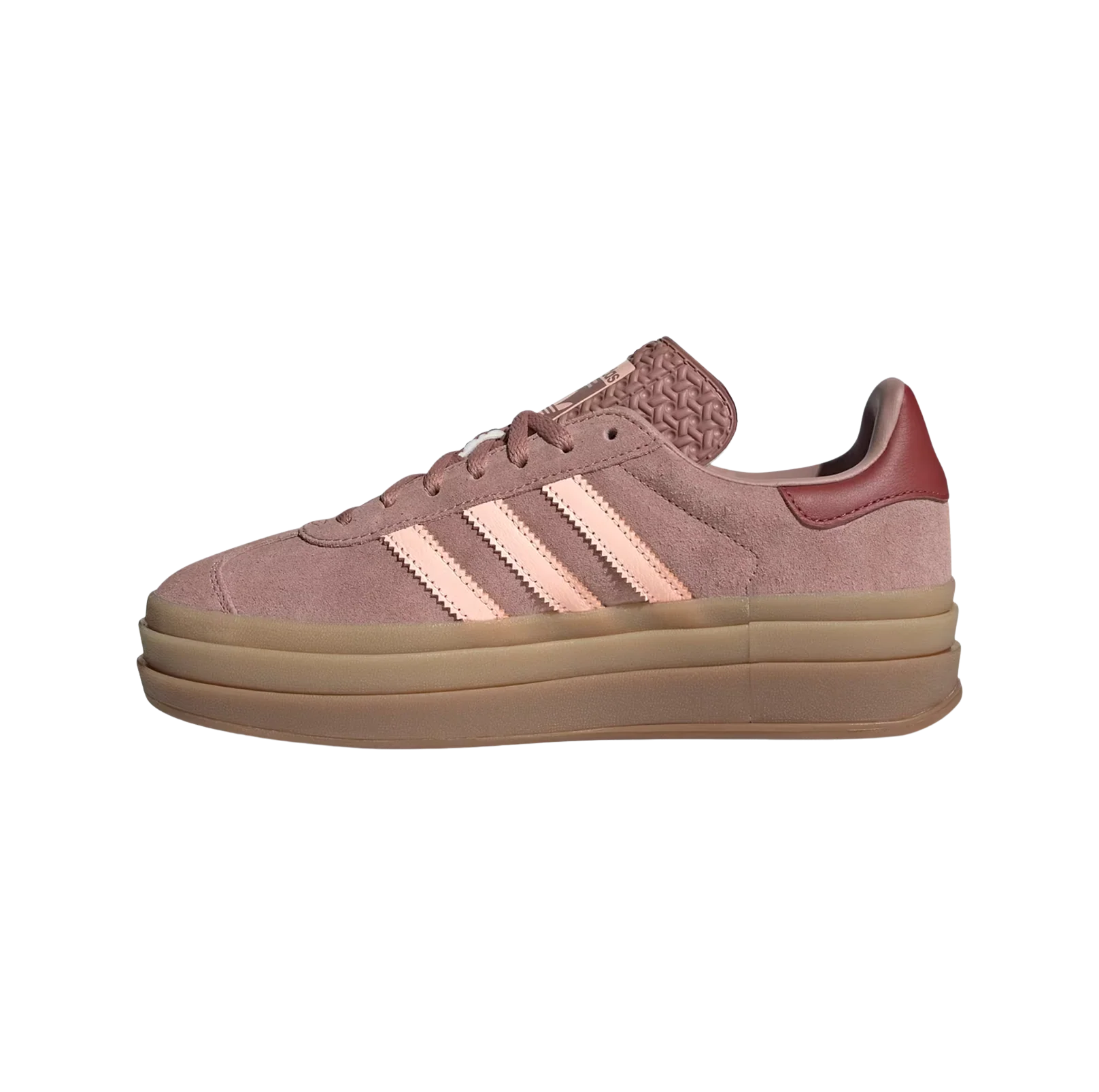 Adidas Gazelle Bold Clay – gegenüberliegende Seitenansicht der Retro-Damen-Plateausneaker aus Wildleder mit Plateausohle aus Gummi und orangefarbenen Details