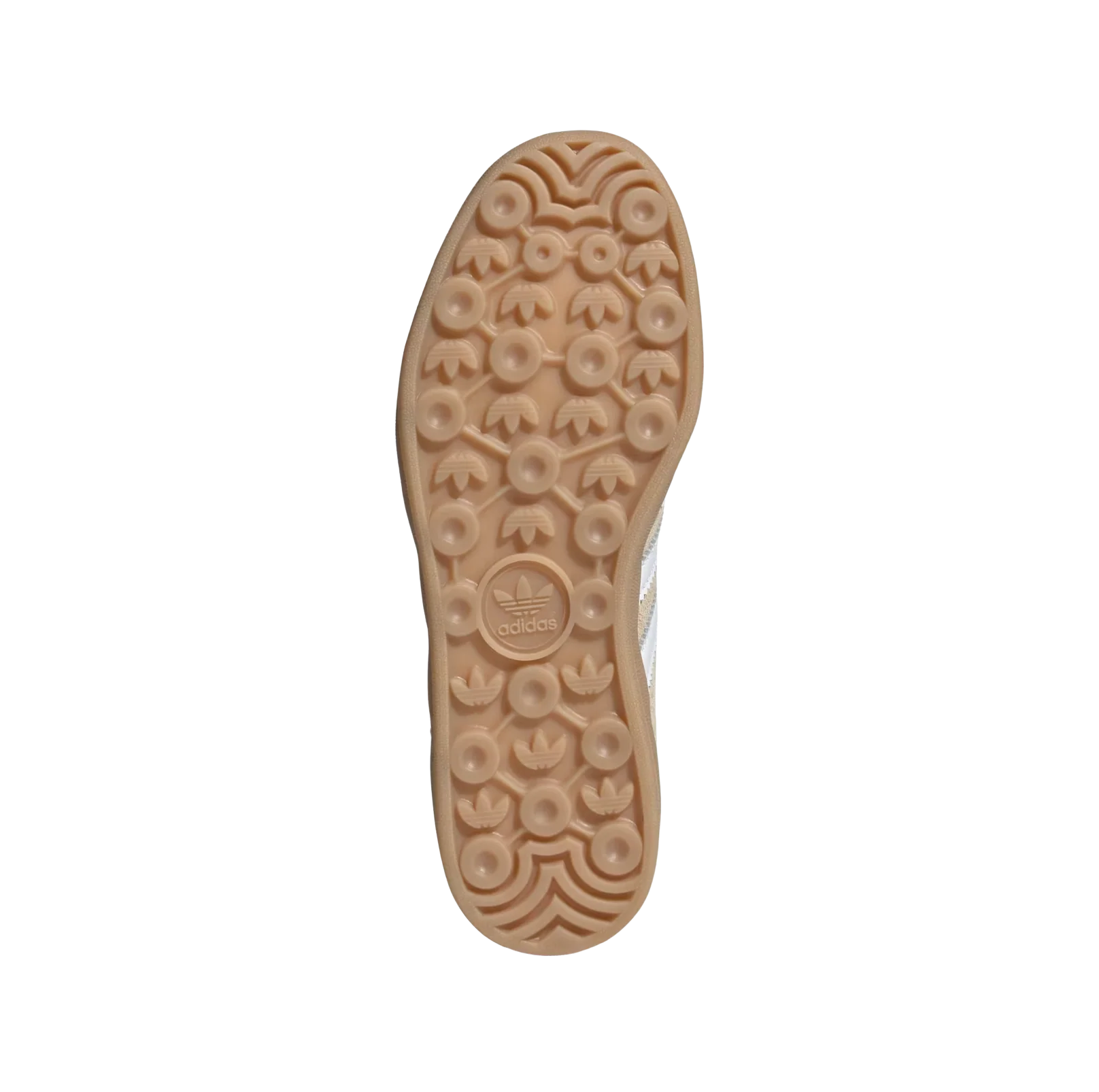 Adidas Gazelle Indoor Magic Beige – Sohlenansicht der Retro-Damen-Sneaker aus Wildleder in Beige mit transparenter Cupsohle aus Naturgummi