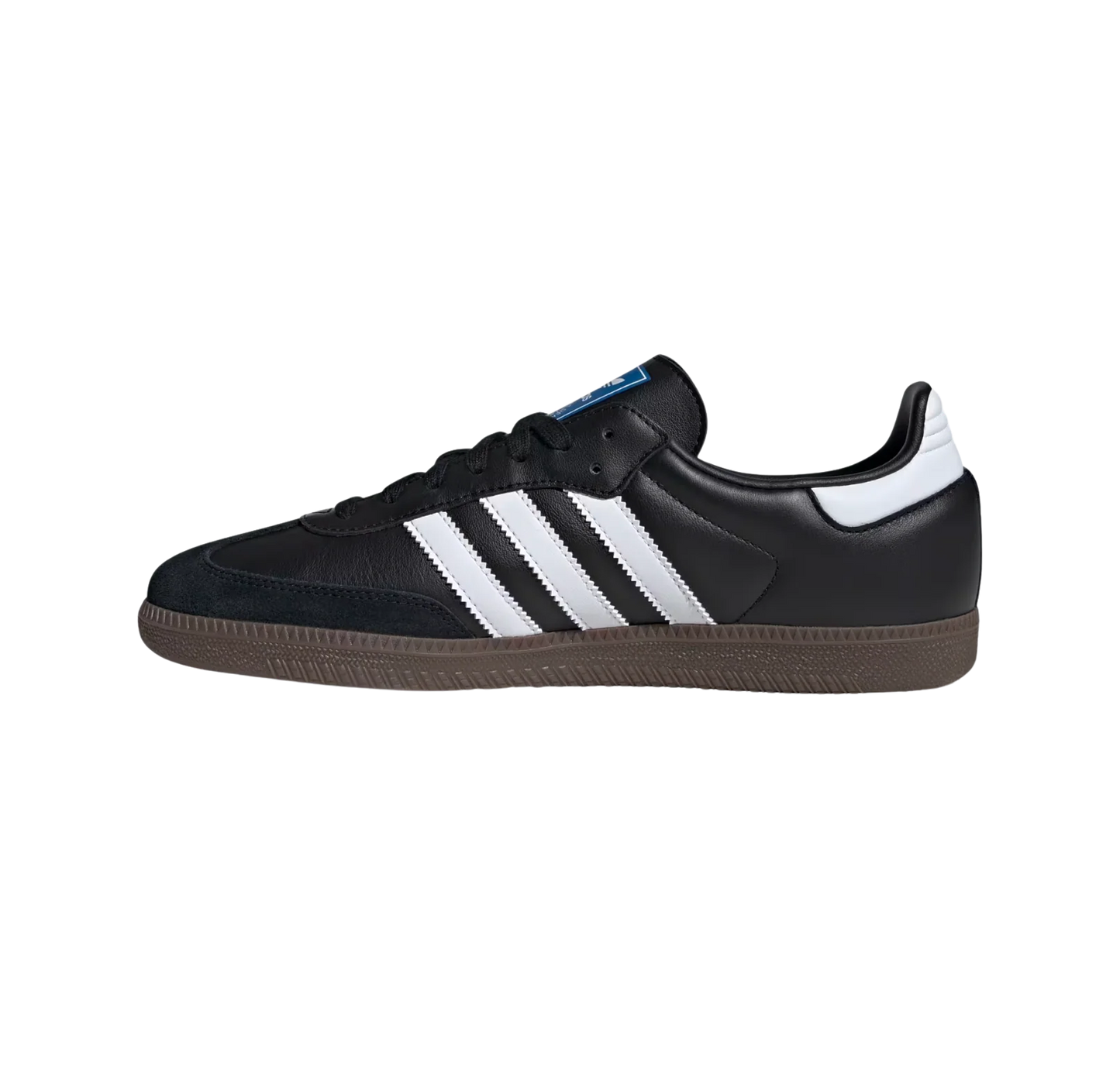 Adidas Samba OG Core Black – gegenüberliegende Seitenansicht der Retro-Unisex-Sneaker aus vollnarbigem Leder mit Naturgummisohle und weißen Streifen