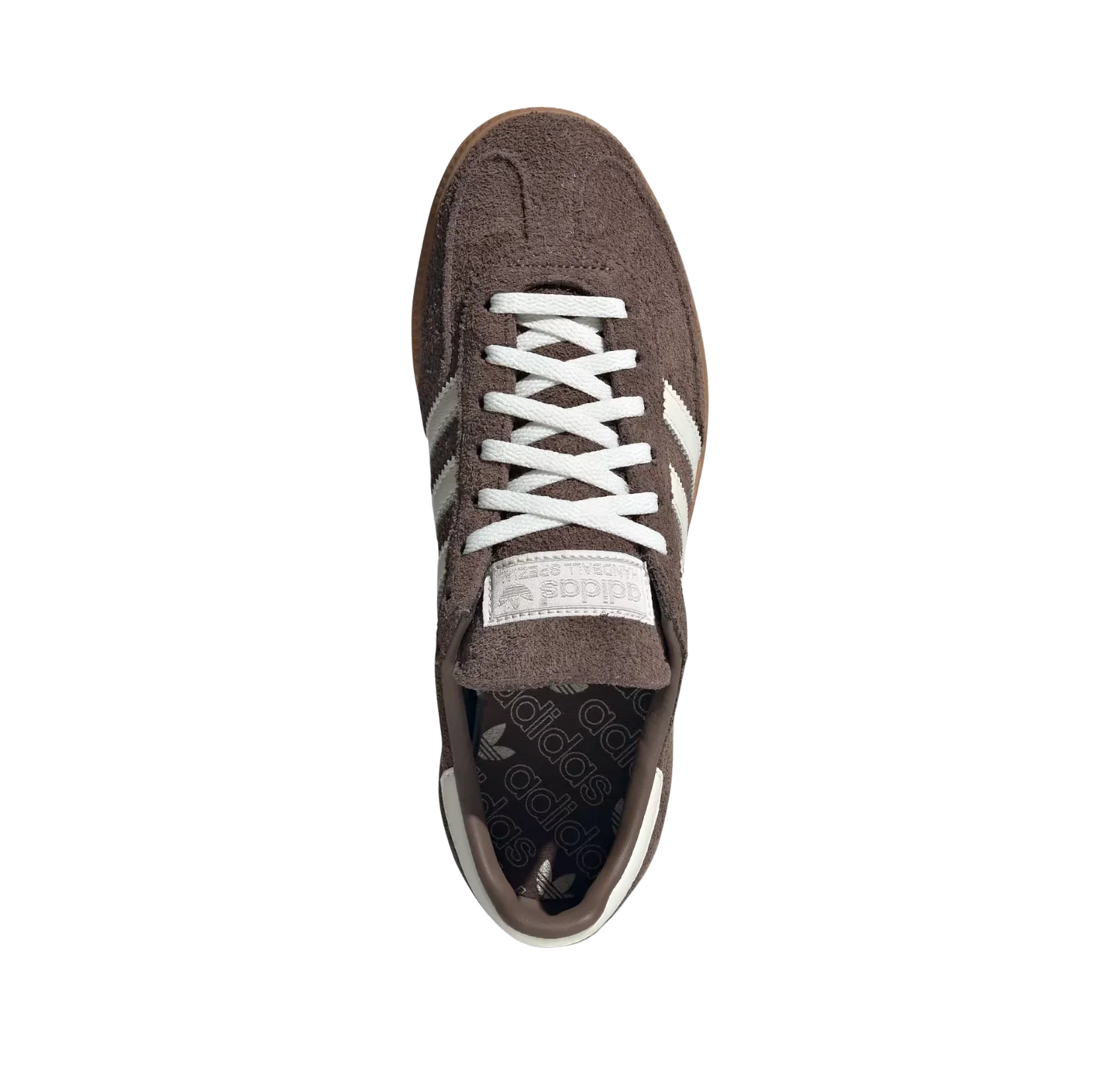 Adidas Spezial Earth Strata – Draufsicht der Retro-Sneaker aus Wildleder mit Gummisohle und weißen Streifen