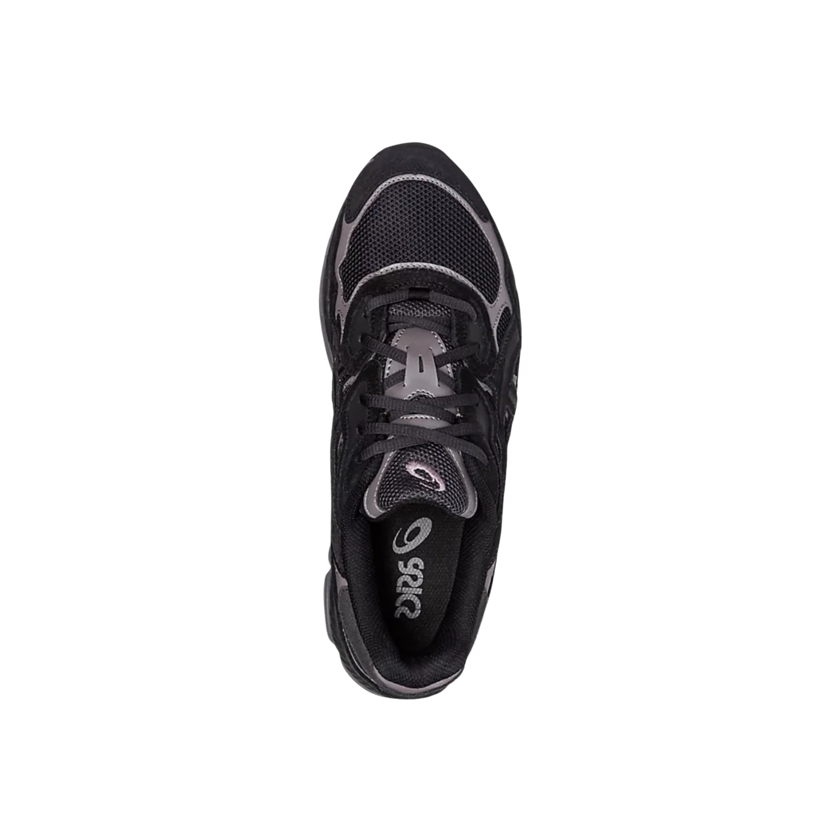 ASICS GEL NYC Graphite Grey Black – Draufsicht mit Leder-Mesh-Obermaterial, schwarzen Schnürsenkeln und dynamischer Silhouette