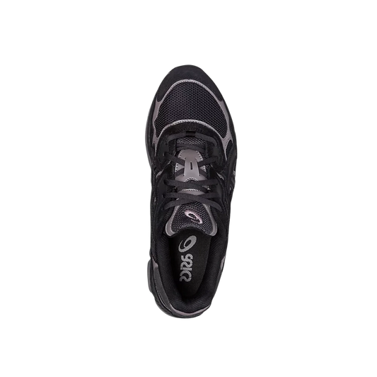 ASICS GEL NYC Graphite Grey Black – Draufsicht mit Leder-Mesh-Obermaterial, schwarzen Schnürsenkeln und dynamischer Silhouette