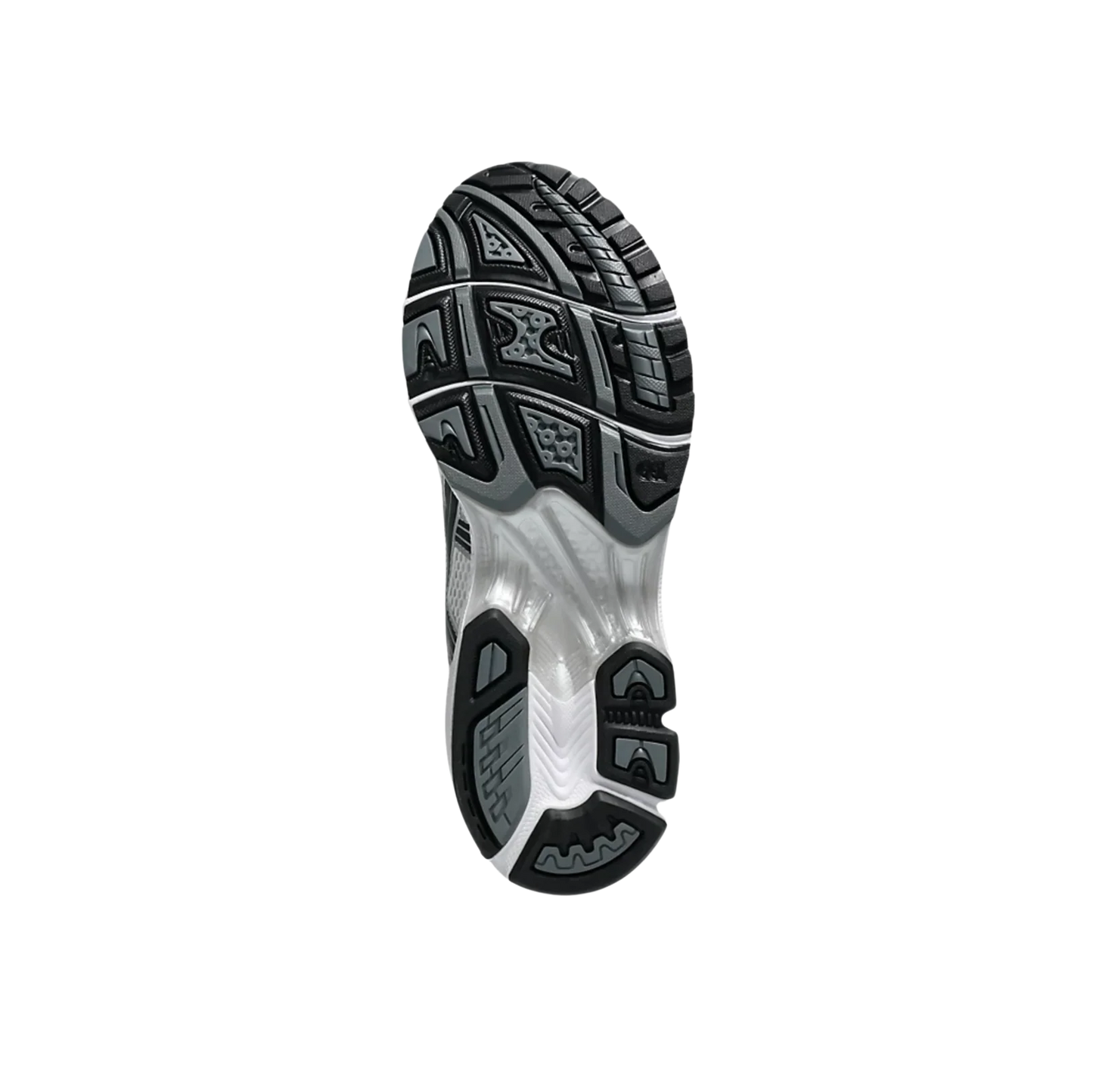 ASICS Kayano 14 Graphite Grey White – Sohlenansicht mit rutschfester Struktur und sichtbarer GEL-Technologie