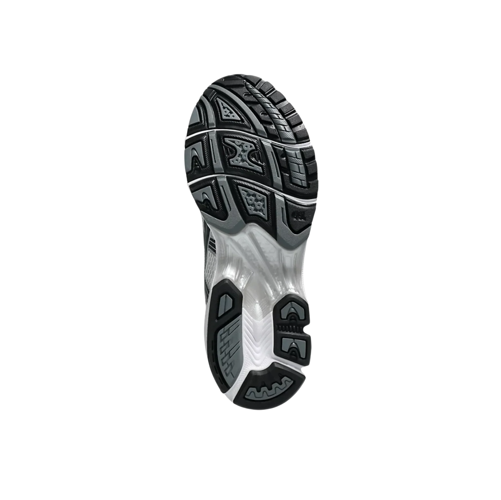 ASICS Kayano 14 Graphite Grey White – Sohlenansicht mit rutschfester Struktur und sichtbarer GEL-Technologie