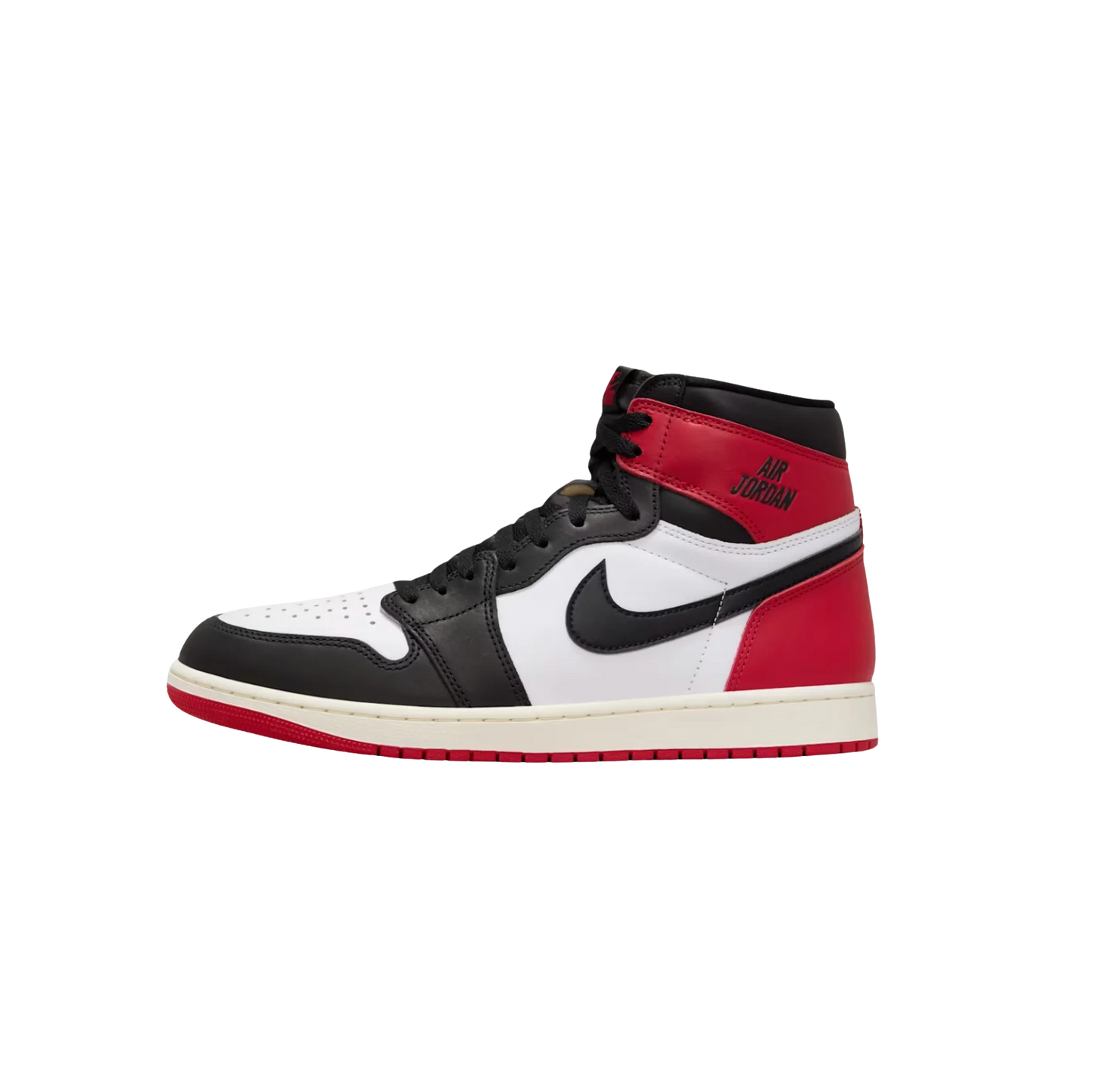 Jordan 1 High OG Black Toe Reimagined – Innenseite Retro-Sneaker aus Leder mit Air Jordan Logo und gealtertem Sail-Finish