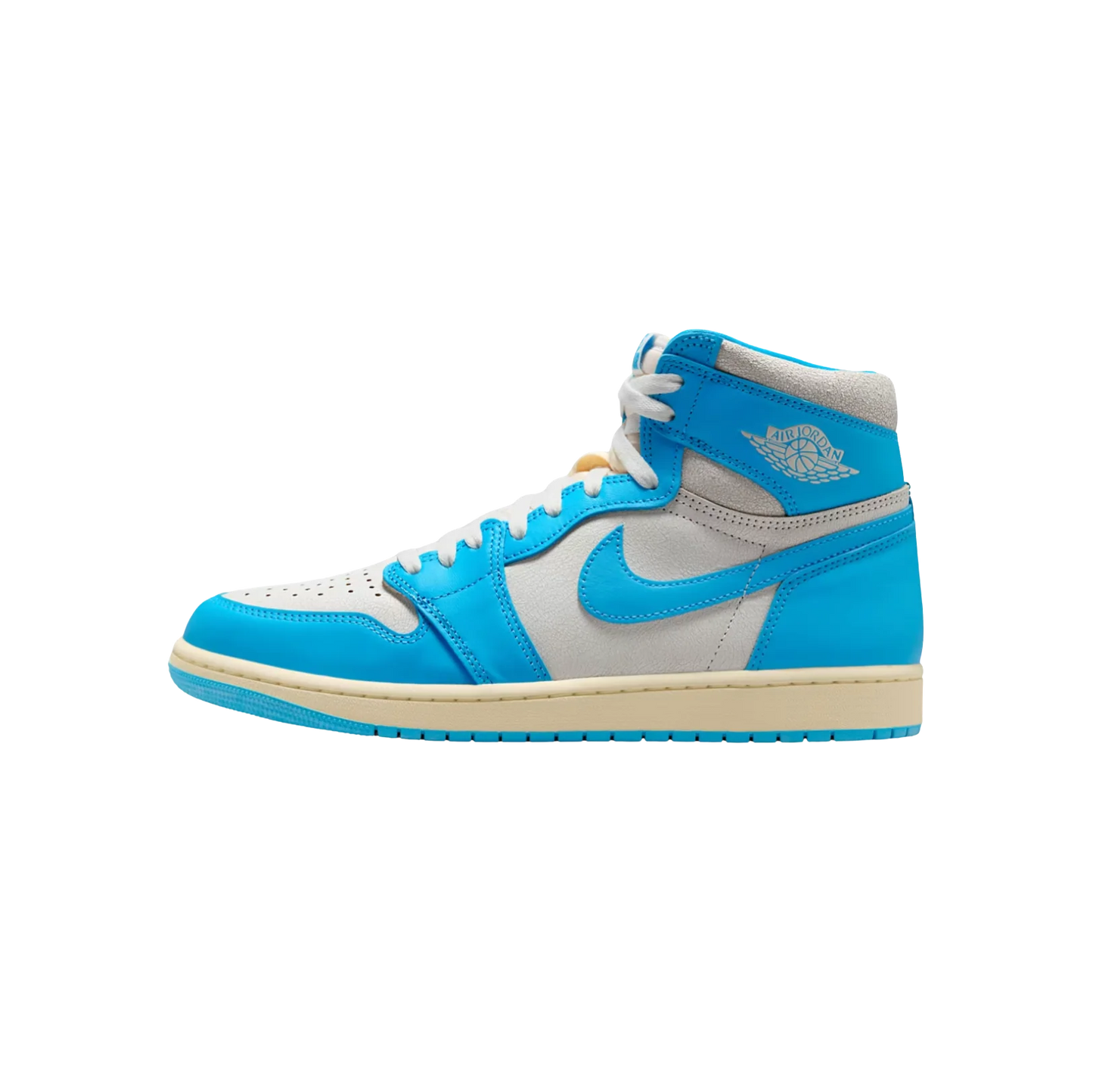 Jordan 1 High OG UNC Reimagined – Innenseite Retro-Sneaker aus Premium-Leder mit Dark Powder Blue und Sail Details