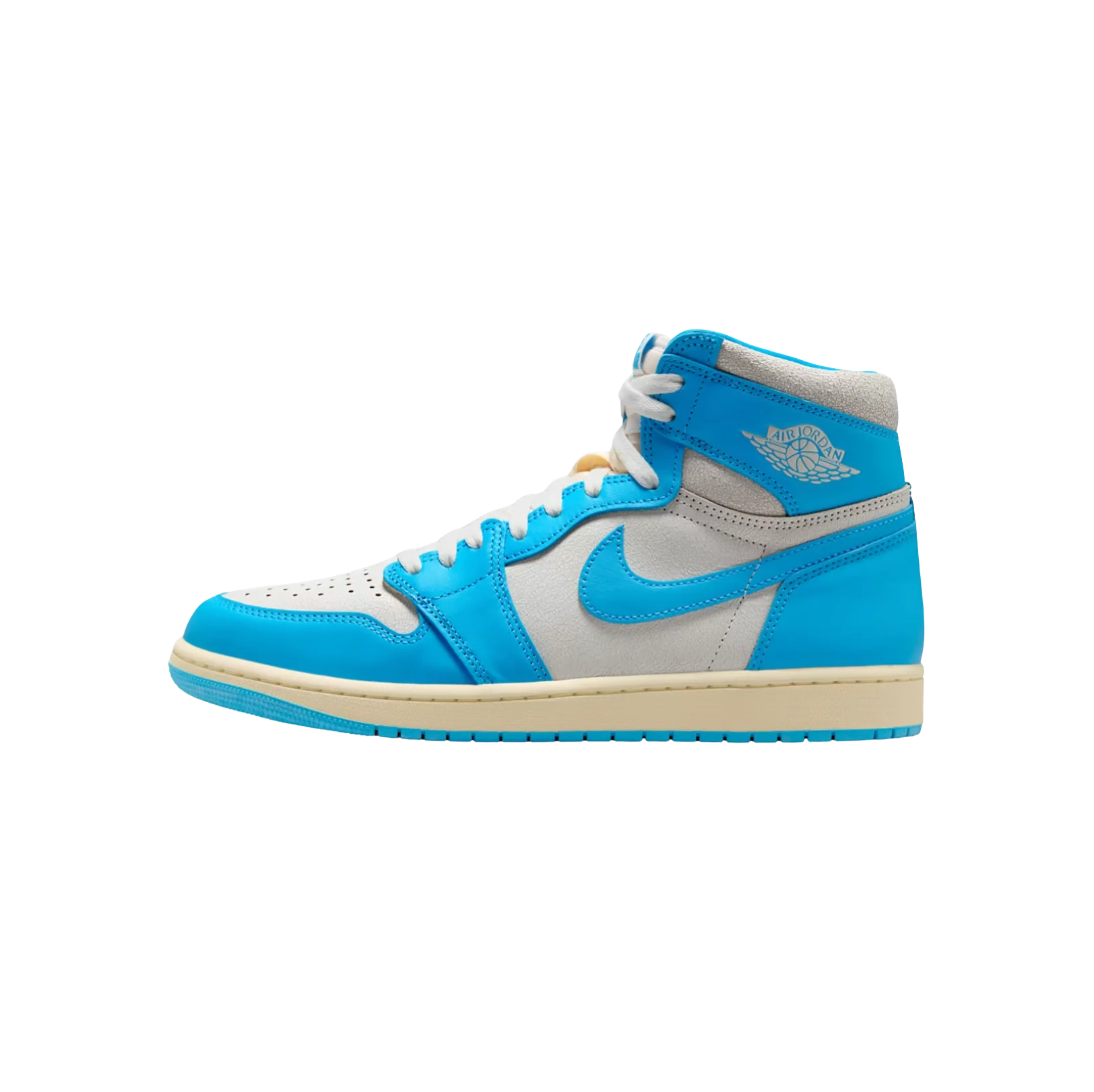 Jordan 1 High OG UNC Reimagined – Innenseite Retro-Sneaker aus Premium-Leder mit Dark Powder Blue und Sail Details