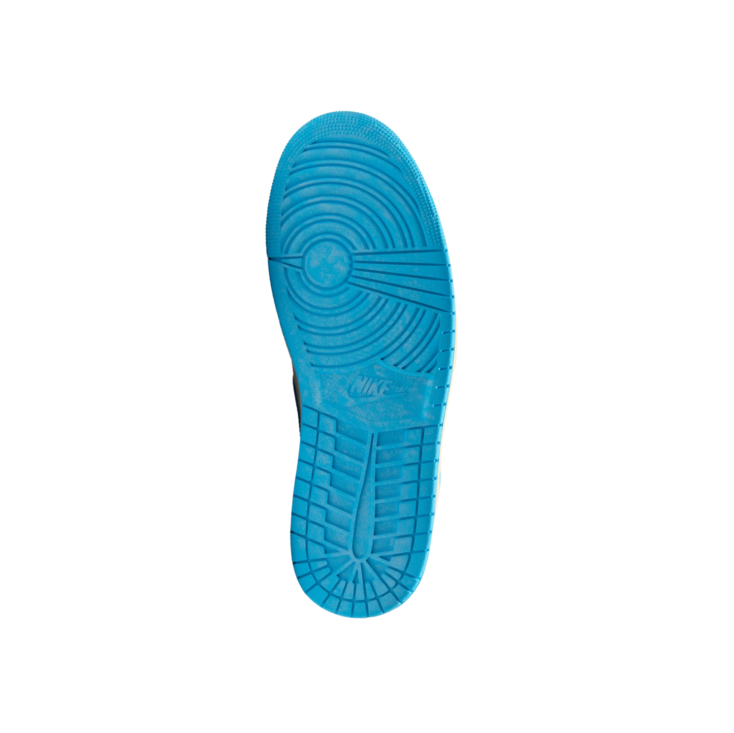 Jordan 1 High OG UNC Reimagined – Ansicht der Außensohle mit rutschfestem Gummiprofil