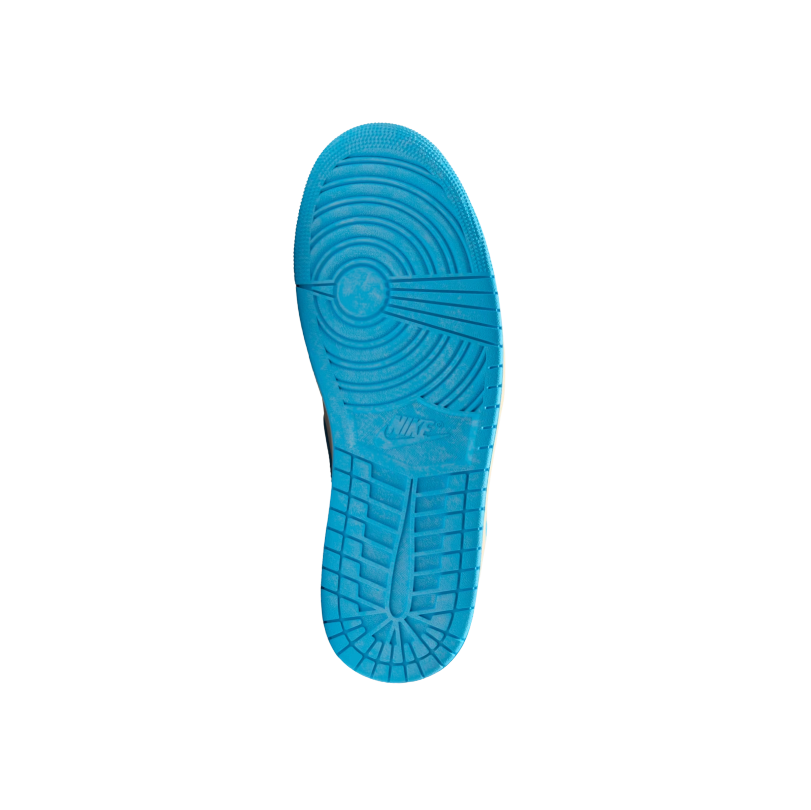 Jordan 1 High OG UNC Reimagined – Ansicht der Außensohle mit rutschfestem Gummiprofil