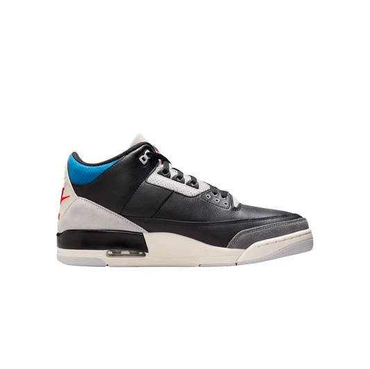 Jordan 3 Retro OG Rare Air – Seitenansicht des schwarzen Ledersneakers mit Elephant Print und sichtbarer Air-Einheit