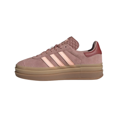 Adidas Gazelle Bold Clay – gegenüberliegende Seitenansicht der Retro-Damen-Plateausneaker aus Wildleder mit Plateausohle aus Gummi und orangefarbenen Details