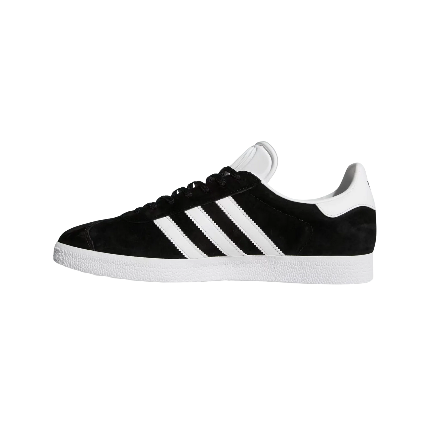 Adidas Gazelle Core Black – gegenüberliegende Seitenansicht der Retro-Unisex-Sneaker aus Nubukleder mit Gummisohle und weißen Streifen