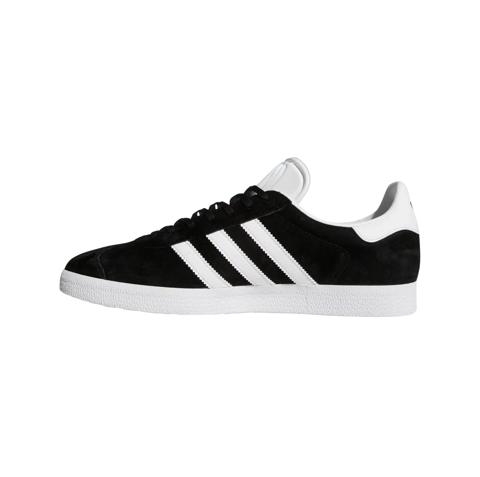 Adidas Gazelle Core Black – gegenüberliegende Seitenansicht der Retro-Unisex-Sneaker aus Nubukleder mit Gummisohle und weißen Streifen