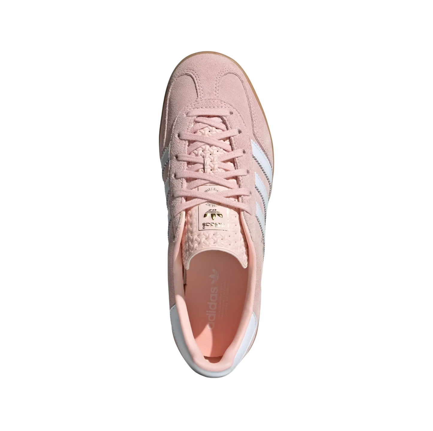 Adidas Gazelle Indoor Sandy Pink – Draufsicht der Damen-Retro-Sneaker aus Wildleder in Rosé mit Naturgummisohle und weißen Streifen