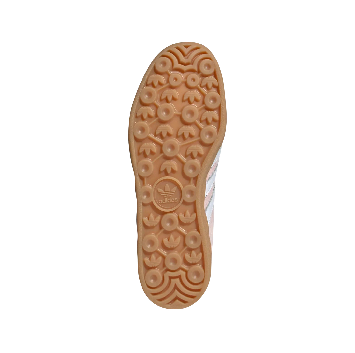 Adidas Gazelle Indoor Sandy Pink – Sohlenansicht der Damen-Retro-Sneaker aus Wildleder in Rosé mit transparenter Cupsohle aus Naturgummi