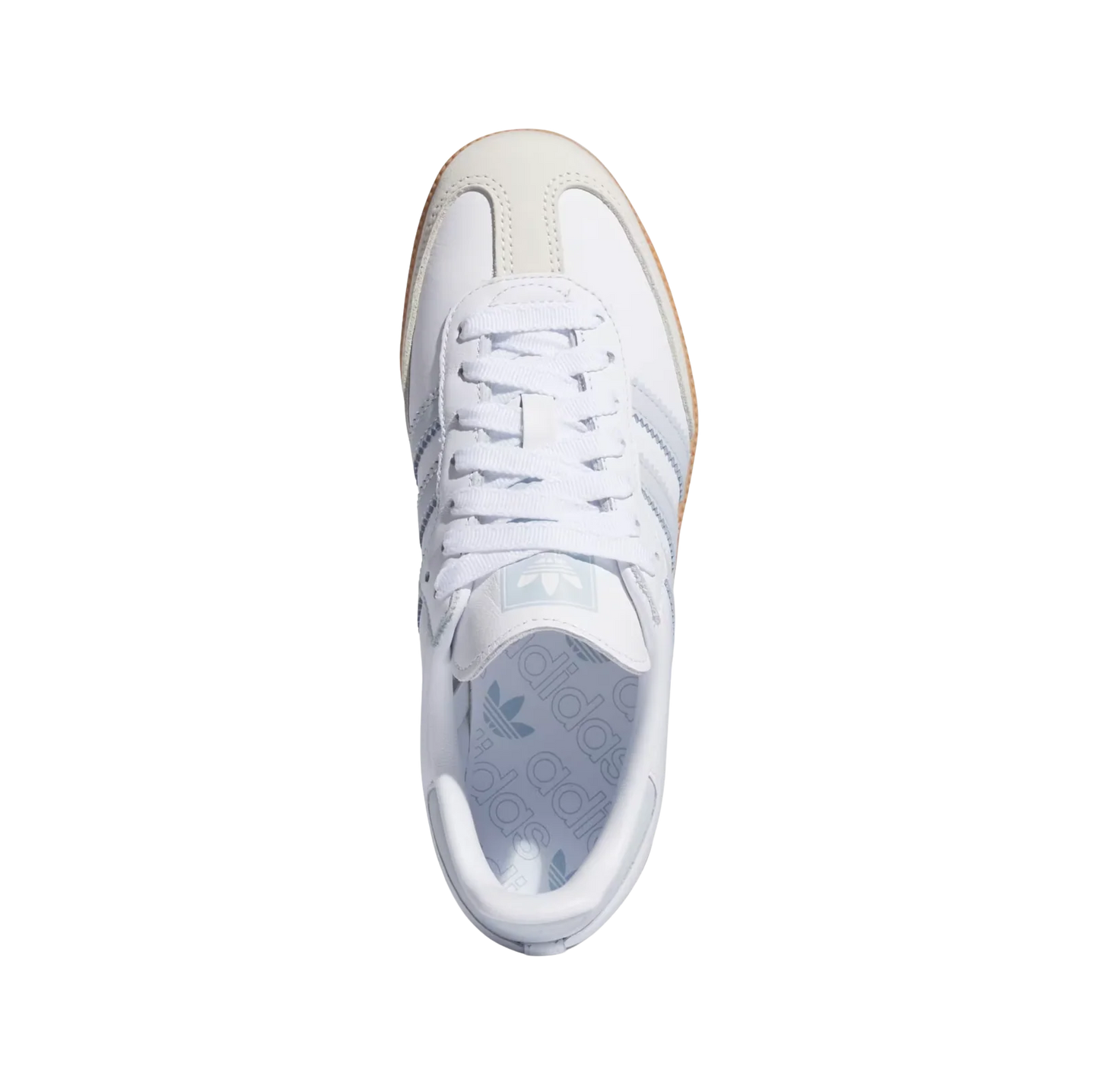 Adidas Samba OG Cloud White – Draufsicht der Retro-Unisex-Sneaker aus Leder mit Gummisohle und hellblauen Details