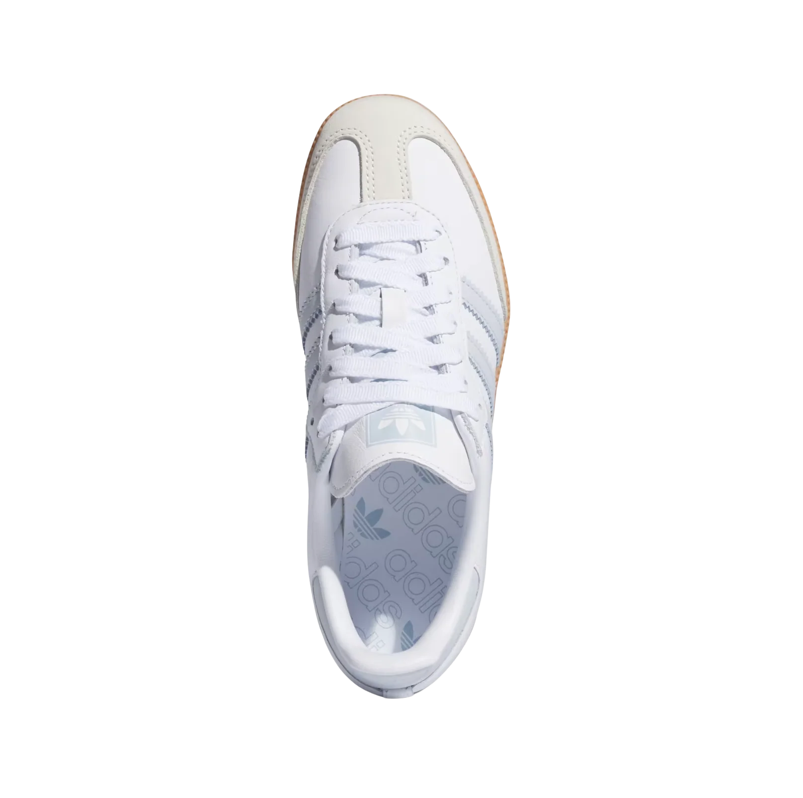 Adidas Samba OG Cloud White – Draufsicht der Retro-Unisex-Sneaker aus Leder mit Gummisohle und hellblauen Details