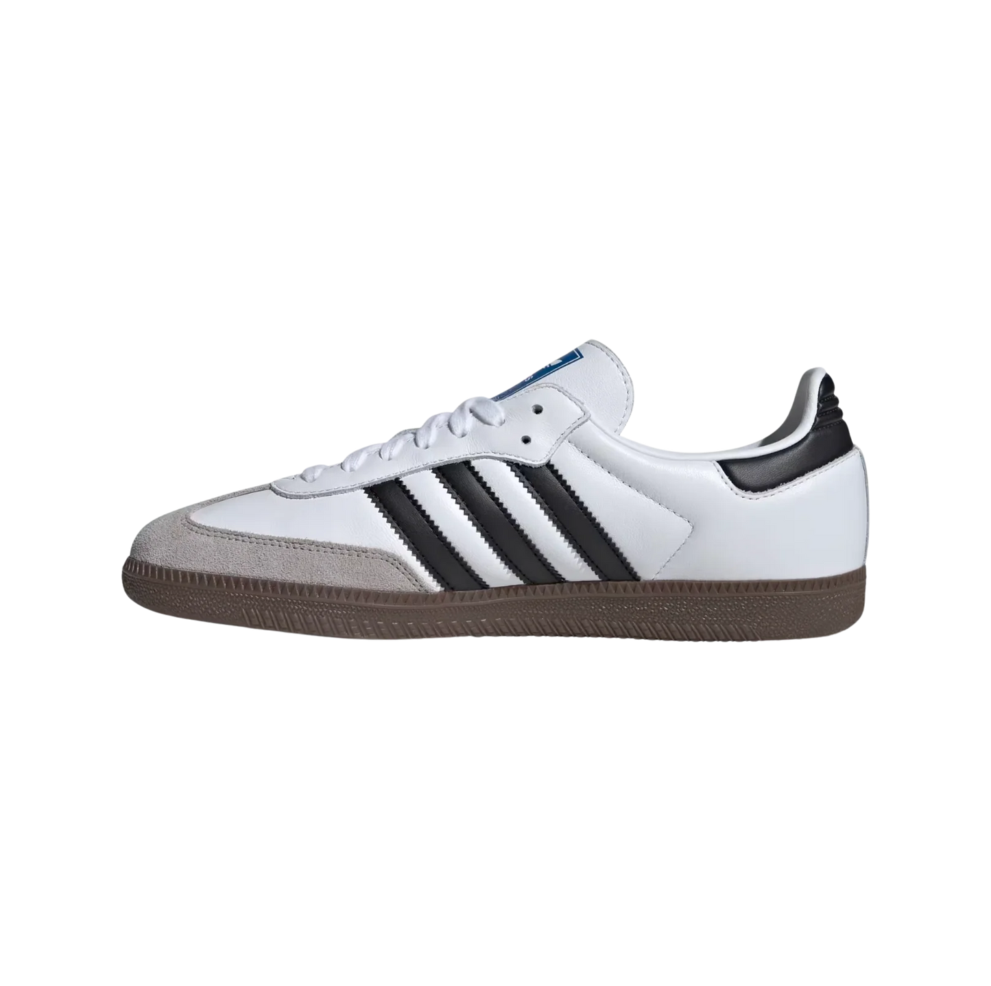 Adidas Samba OG Cloud White – gegenüberliegende Seitenansicht der Retro-Unisex-Sneaker aus Leder & Wildleder in Weiß mit Naturgummi-Sohle und schwarzen Streifen