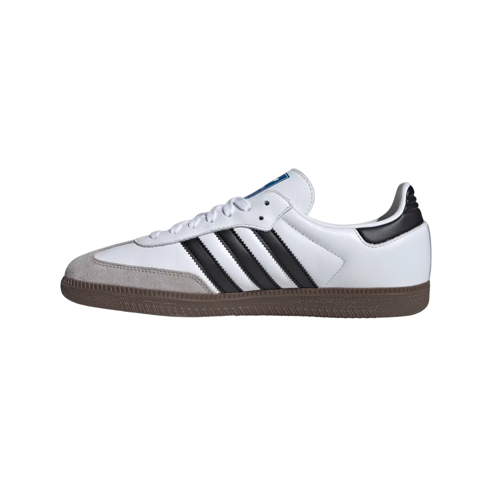 Adidas Samba OG Cloud White – gegenüberliegende Seitenansicht der Retro-Unisex-Sneaker aus Leder & Wildleder in Weiß mit Naturgummi-Sohle und schwarzen Streifen