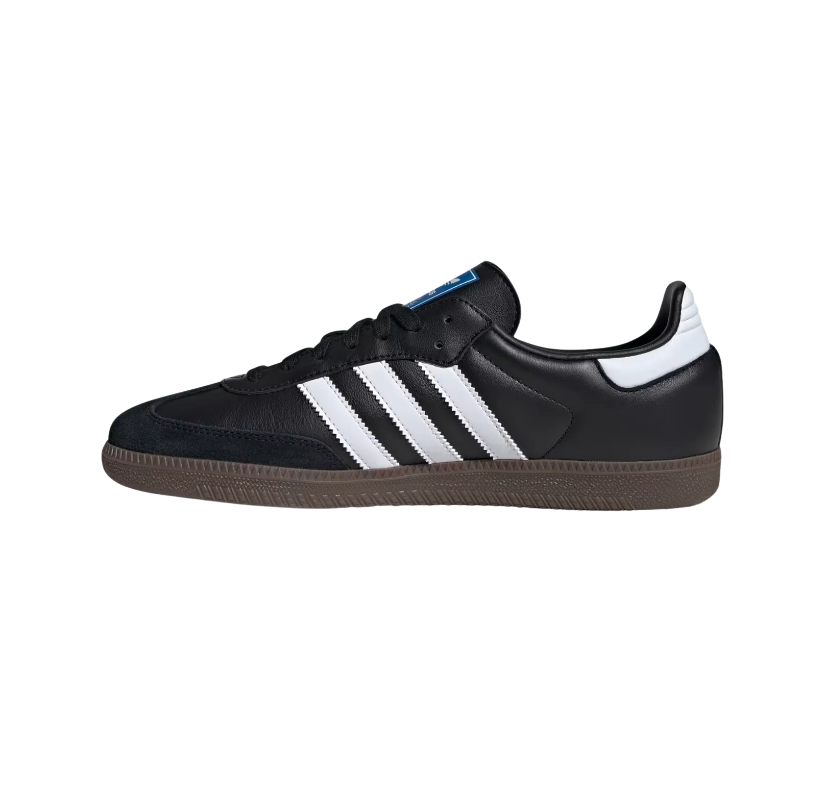Adidas Samba OG Core Black – gegenüberliegende Seitenansicht der Retro-Unisex-Sneaker aus vollnarbigem Leder mit Naturgummisohle und weißen Streifen