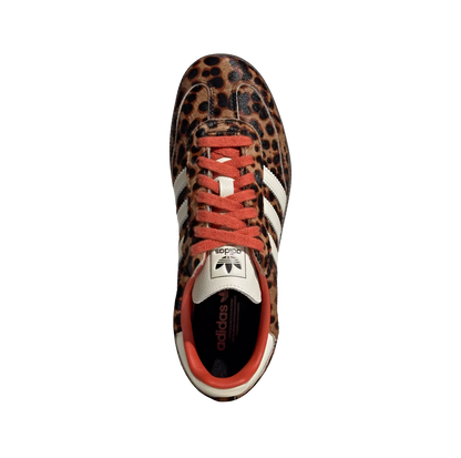 Adidas Samba OG Leopard – Draufsicht der Retro-Damen-Sneaker aus Pony Hair mit Leoparden-Print und Gummisohle