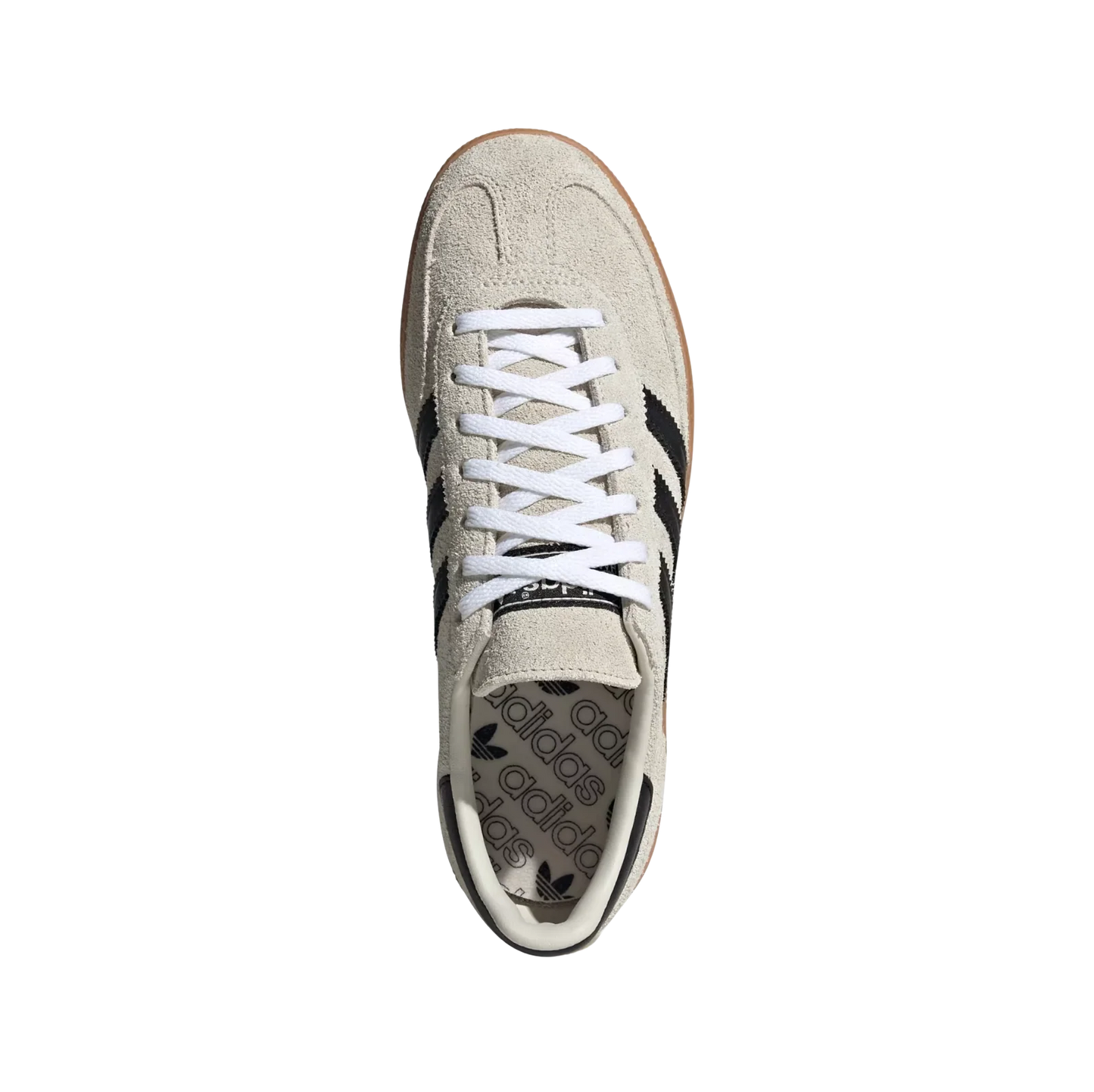 Adidas Spezial Alumina – Draufsicht der Retro-Unisex-Sneaker aus Wildleder mit Gummisohle und schwarzen Streifen