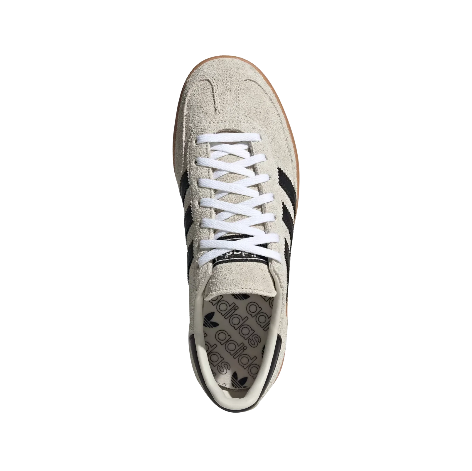 Adidas Spezial Alumina – Draufsicht der Retro-Unisex-Sneaker aus Wildleder mit Gummisohle und schwarzen Streifen