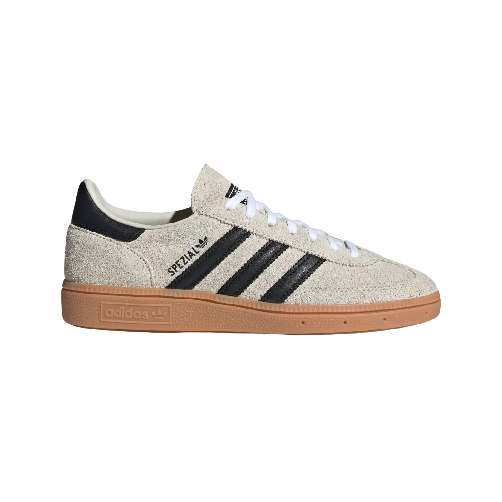 Adidas Spezial Alumina – Seitenansicht der Retro-Unisex-Sneaker aus Wildleder mit Gummisohle und schwarzen Streifen