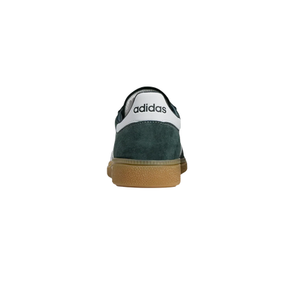Adidas Sporty and Rich – Rückansicht der Retro-Unisex-Sneaker aus dunkelgrünem Leder mit Gummisohle und weißen Streifen