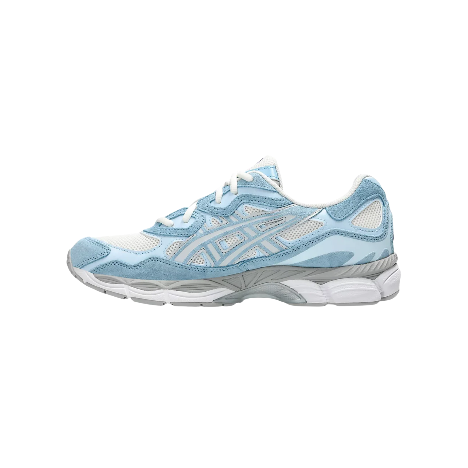 ASICS GEL NYC Arctic Sky – Innenseite des Retro-Tech-Sneakers aus Leder mit synthetischen Overlays und sichtbarer GEL™-Dämpfung