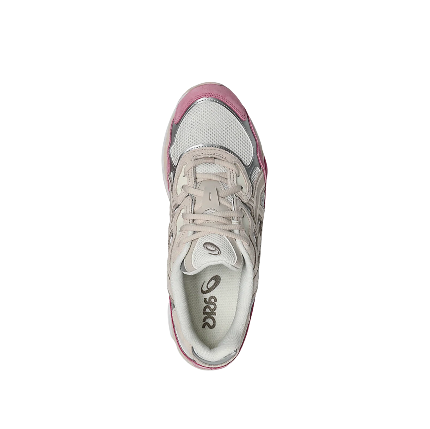 ASICS GEL NYC Cream Mineral Beige – Draufsicht mit cremefarbenen Schnürsenkeln, strukturierter Multilayer-Tige und Premium-Finish