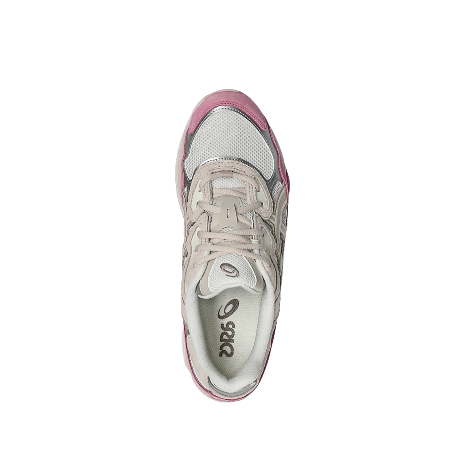 ASICS GEL NYC Cream Mineral Beige – Draufsicht mit cremefarbenen Schnürsenkeln, strukturierter Multilayer-Tige und Premium-Finish