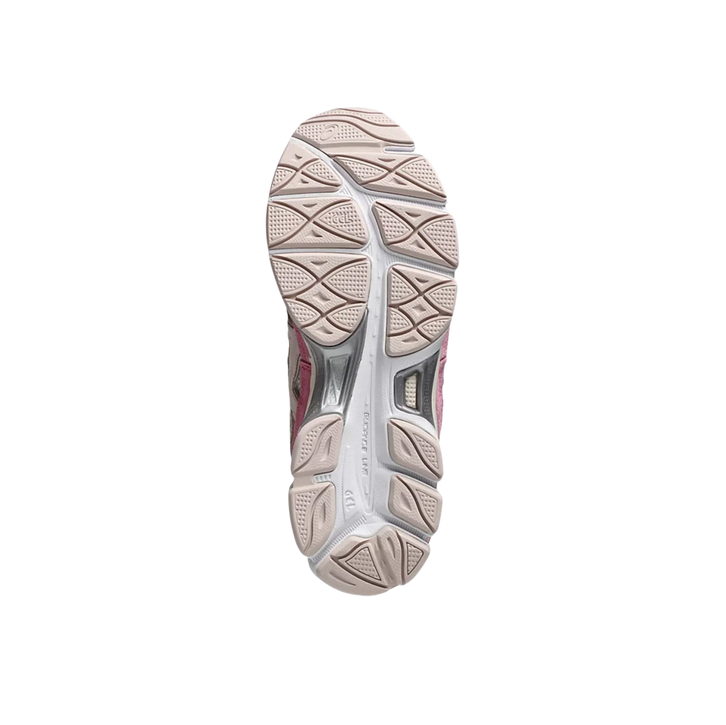 ASICS GEL NYC Cream Mineral Beige – Sohlenansicht mit technischer Profilstruktur, GEL™-Dämpfung und griffigem Gummi