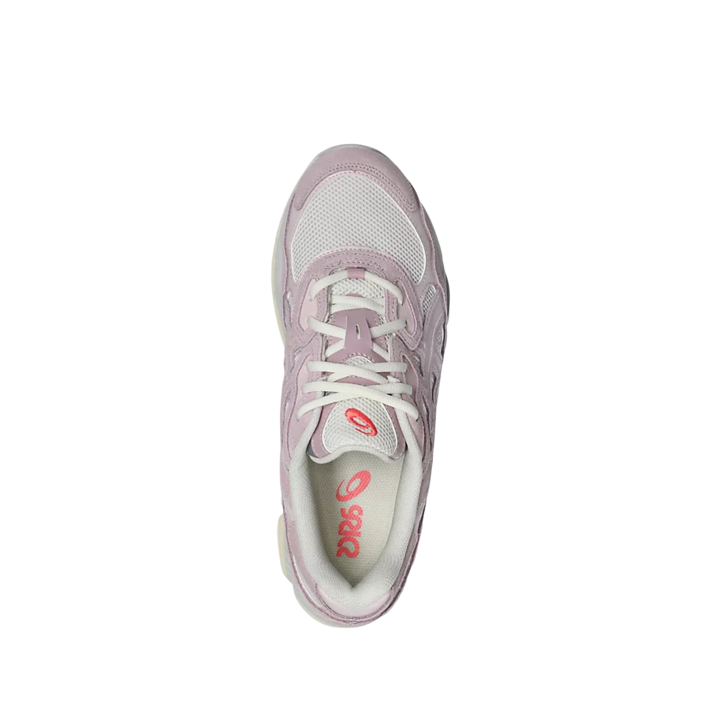 ASICS GEL NYC Cream Rose Water – Draufsicht mit weißen Schnürsenkeln, Leder-Synthetik-Obermaterial und eleganter Silhouette