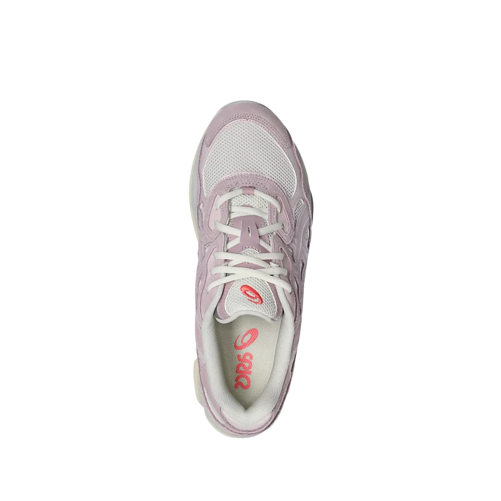 ASICS GEL NYC Cream Rose Water – Draufsicht mit weißen Schnürsenkeln, Leder-Synthetik-Obermaterial und eleganter Silhouette