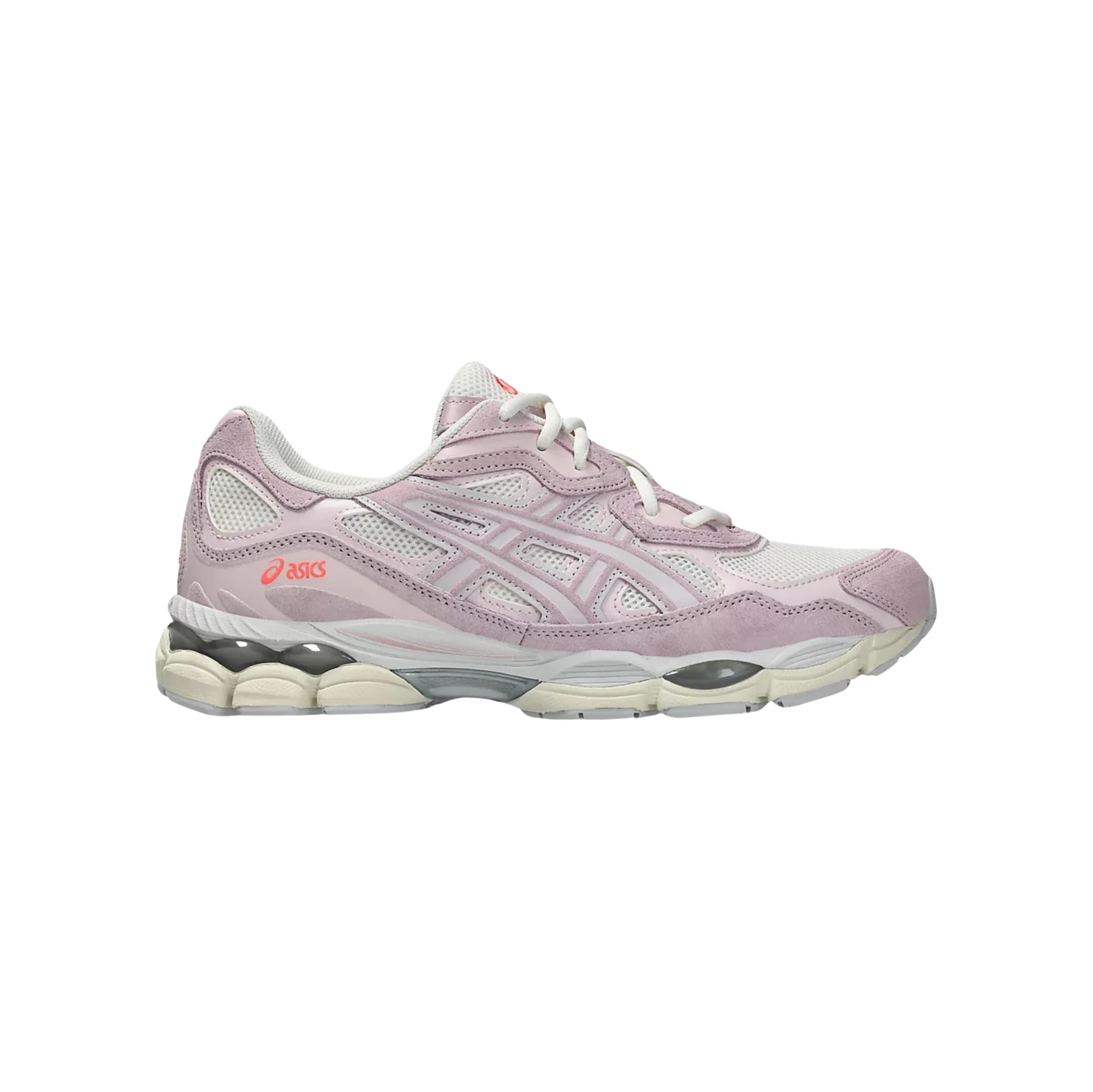 ASICS GEL NYC Cream Rose Water – Seitenansicht des Retro-Tech-Sneakers aus Leder mit GEL™-Dämpfung und Gummiaußensohle