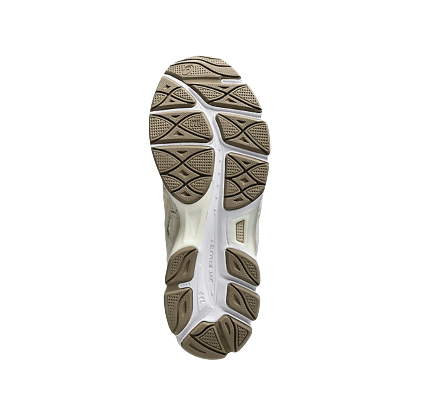 ASICS GEL NYC Feather Grey – Sohlenansicht der Retro-Tech-Sneaker mit GEL-Dämpfung und robuster Gummisohle
