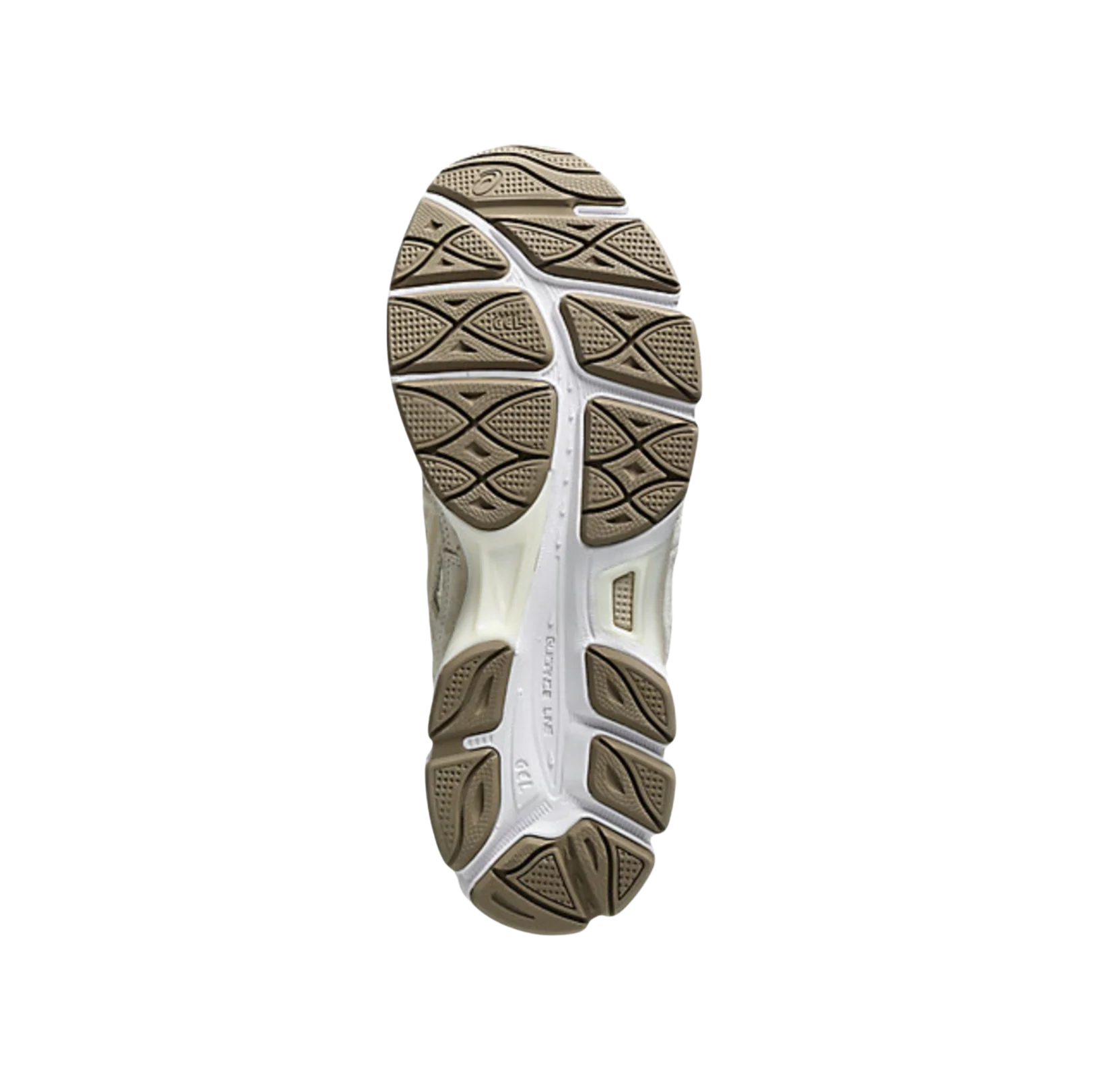 ASICS GEL NYC Feather Grey – Sohlenansicht der Retro-Tech-Sneaker mit GEL-Dämpfung und robuster Gummisohle