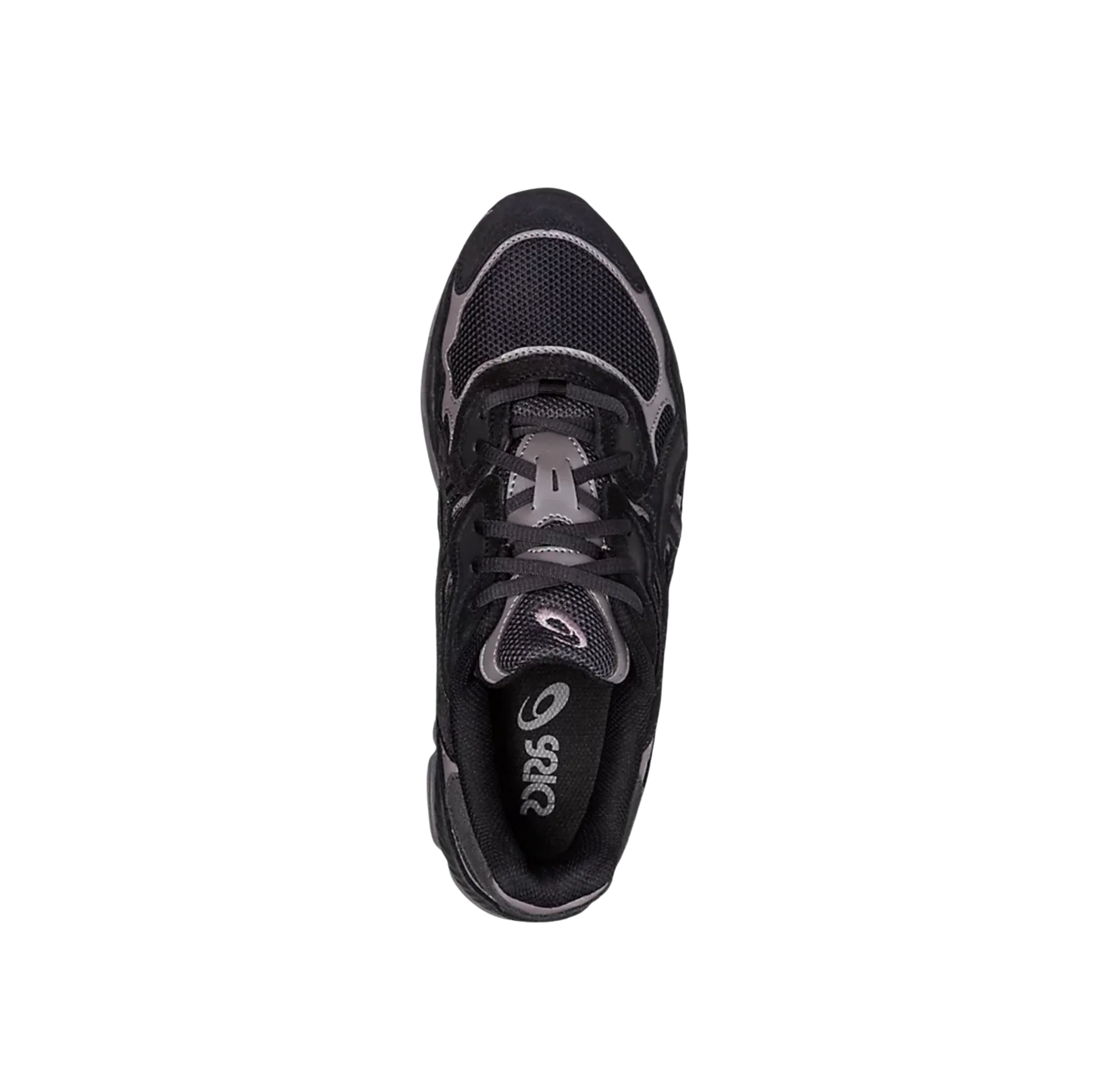ASICS GEL NYC Graphite Grey Black – Draufsicht mit Leder-Mesh-Obermaterial, schwarzen Schnürsenkeln und dynamischer Silhouette