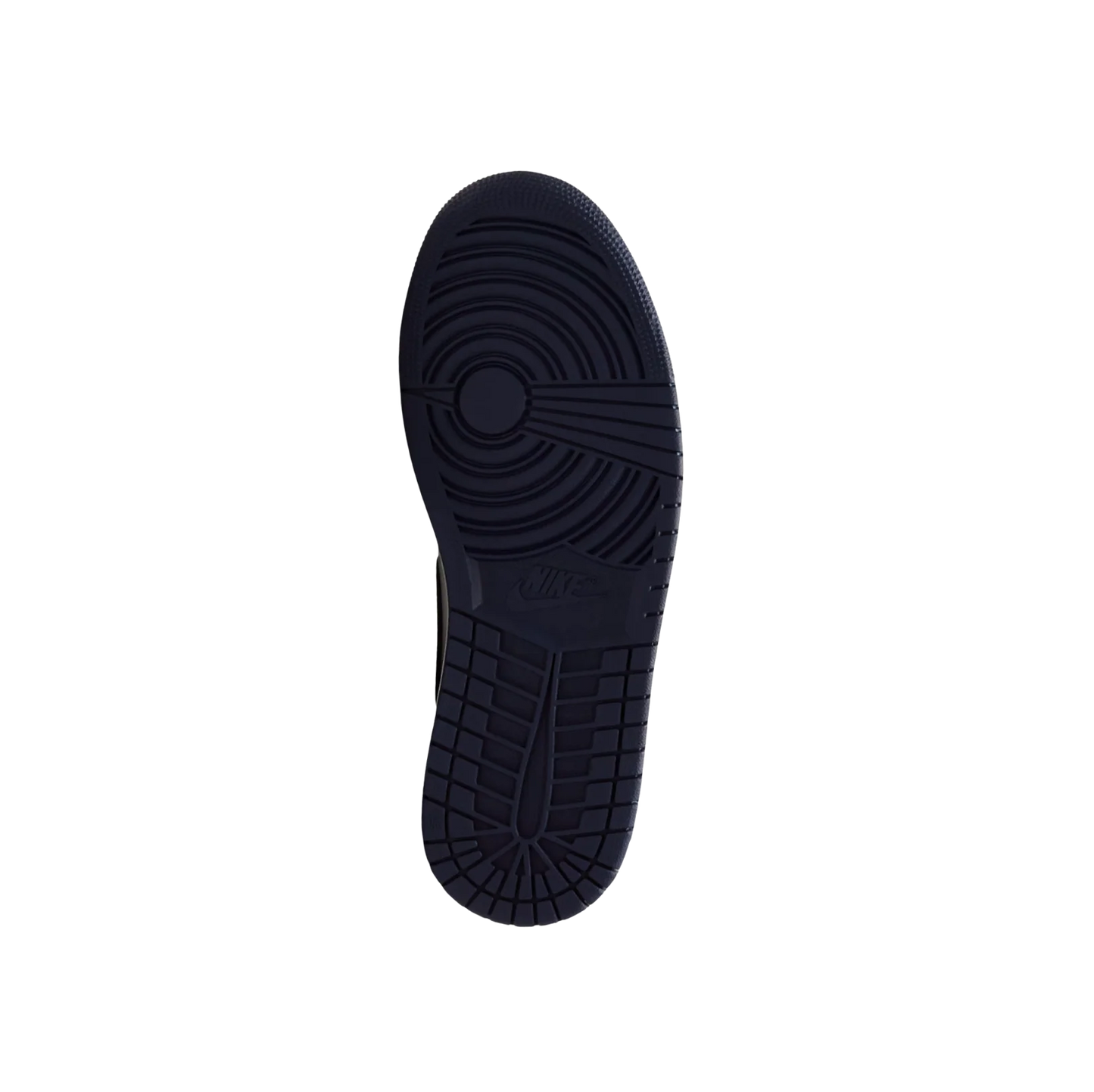 Jordan 1 Low OG Obsidian – Sohlenansicht mit schwarzer, strukturierter Außensohle für optimale Traktion