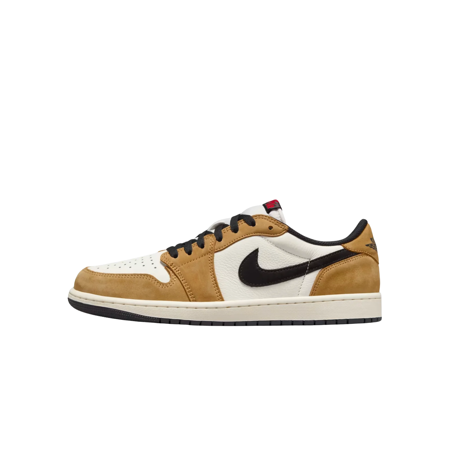 Jordan 1 Low OG Rookie Of The Year – Innenseite mit texturiertem Leder und goldenem Nubuck sowie schwarzem Swoosh