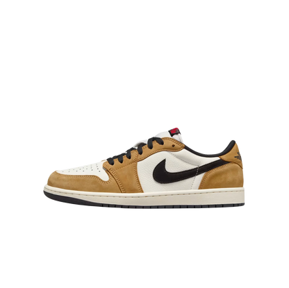 Jordan 1 Low OG Rookie Of The Year – Innenseite mit texturiertem Leder und goldenem Nubuck sowie schwarzem Swoosh