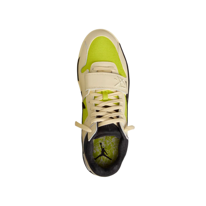 Jordan 1 Travis Scott Bright Cactus – Draufsicht in Bright Cactus mit schwarzem Swoosh und cremefarbenen Overlays