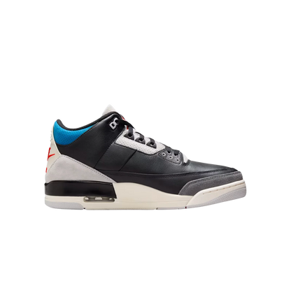 Jordan 3 Retro OG Rare Air – Seitenansicht des schwarzen Ledersneakers mit Elephant Print und sichtbarer Air-Einheit