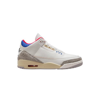 Jordan 3 Retro Seoul 2.0 – Seitenansicht des weißen Ledersneakers mit Elephant Print und beiger Sohle