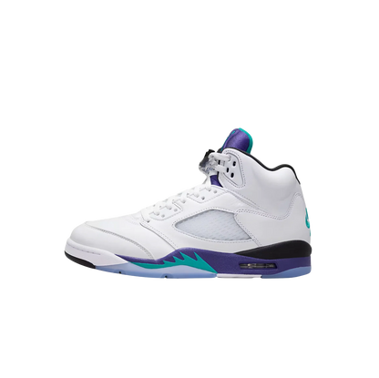 Jordan 5 OG Grape – Innenseite Retro-Sneaker aus glattem Leder mit New Emerald Akzenten und sichtbarer Nike Air Dämpfung